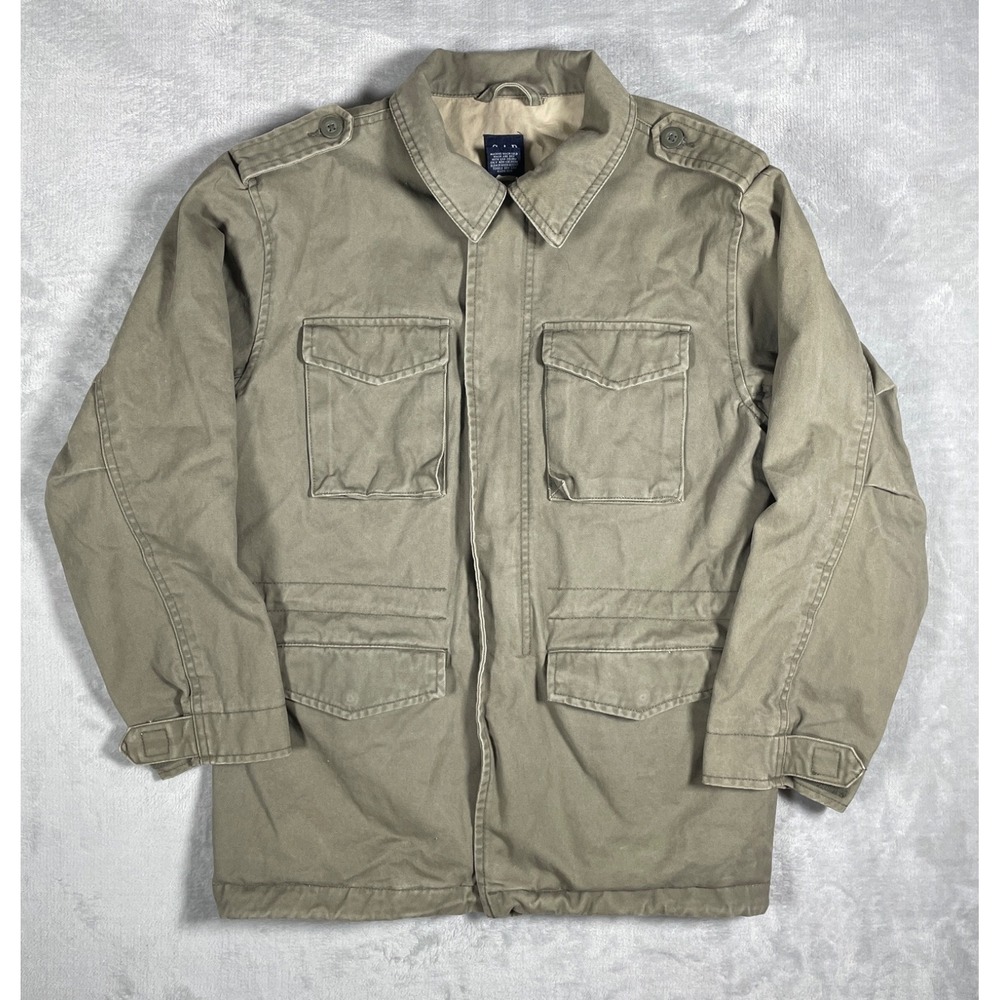 Y2K Vintage GAP Jacket Kids L Green Military Field Coat Utility